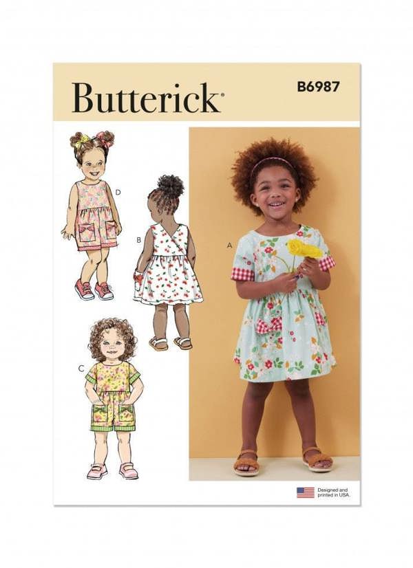 Butterick Sewing Pattern 6987, Dresses, Jumpsuits for Baby, Kids, A (1/2-1-2-3-4) - Easy