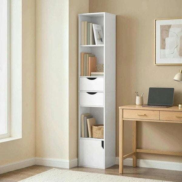 Bookcase with Drawers Adjustable Shelf Bookshelf with 2 Drawers and Cabinet 158 cm White - White