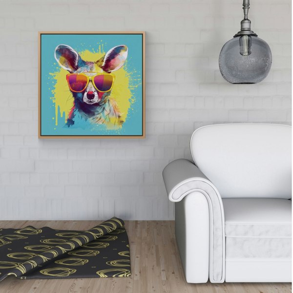 Warren Reed Splash Art Wallaby In Glasses Framed Canvas