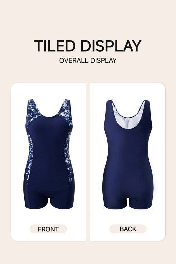Modishion Sport Style One-Piece Swimsuit with Geometric Side Pattern