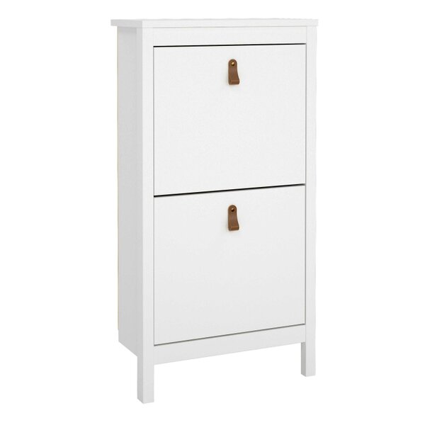 Wyld Haus Wildberry Matt White Wooden Shoe Cabinet 2 Flip Down Doors Leather Handles