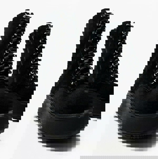 FitFlop F-MODE SUEDE LACE-UP FLATFORM Ladies Ankle Boots All Black