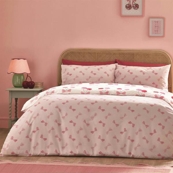 Cherries and Bows Pink Duvet Cover Set