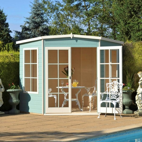 Shire Hampton 7x7 Corner Summerhouse 12mm Interlock Cladding - Best Shed