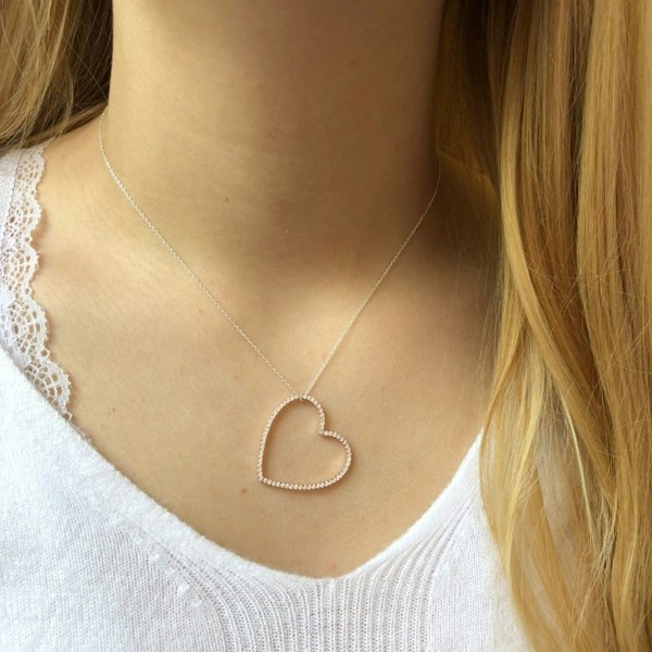 Sterling Silver Silhouette Heart Pavé Necklace - Reeves & Reeves