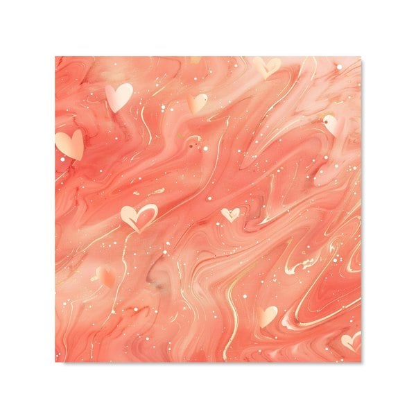 Warren Reed - Designer Salmon Pink With Hearts Marble Effect Kitchen Splashback