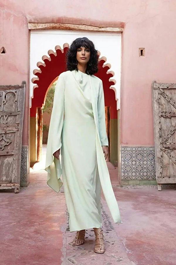 WOVCOR Draped Long Sleeve Maxi Dress with Asymmetric Detail