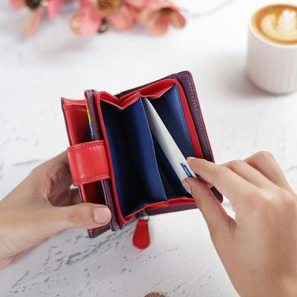 inside view of purple Soft Leather Colourful Purse Camellia London