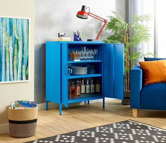 MMT Furniture Designs Blue Metal 2 Door Sideboard, Drink Cabinets, Industrial Storage Cabinet