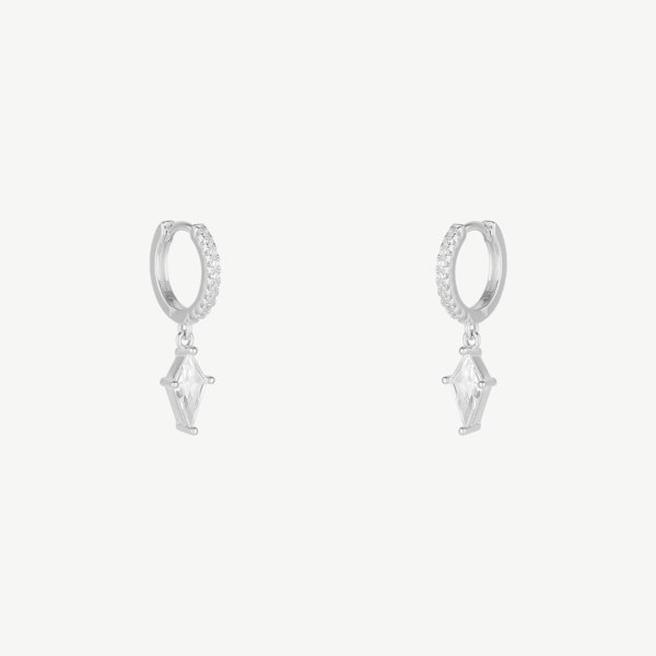 Spero London Sterling Silver Triangle Pave Spike Hoop Earrings