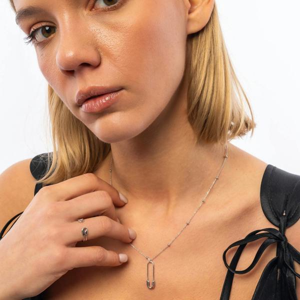 Spero London Sterling Silver Safety Pin Necklace & Earring Set