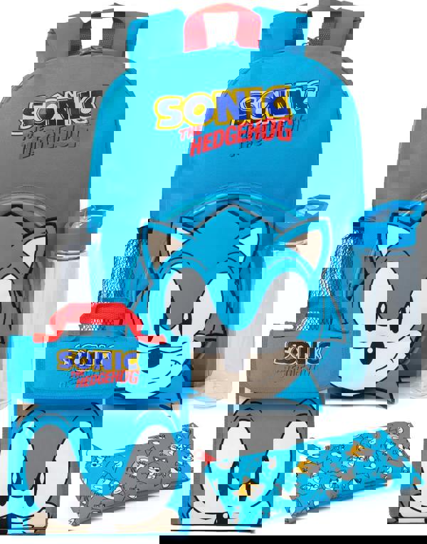 Sonic the Hedgehog Unisex Kids Blue Character 4 Piece Backpack Set (One Size)