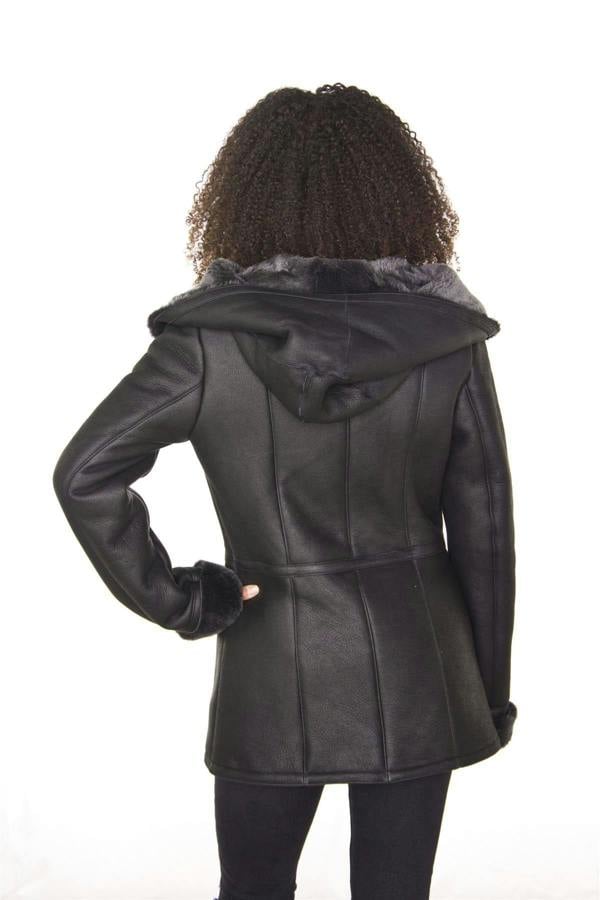 Infinity Leather Womens Black Hooded Merino Sheepskin Jacket-Mandalay