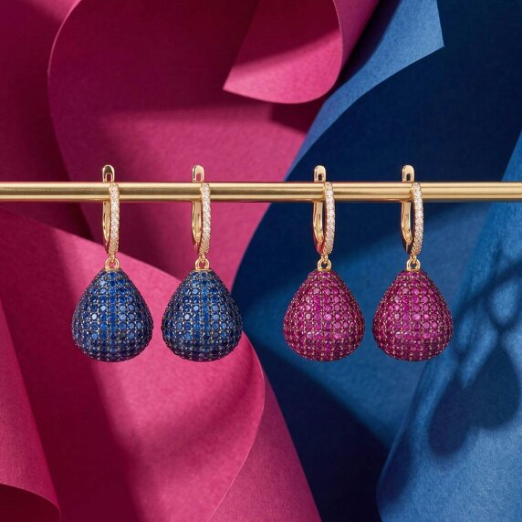 Latelita Valerie Pear Drop Gemstone Earrings Gold Ruby