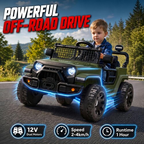 AIYAPLAY 12V Electric Car for Kids with Remote Control, Dual Motors, Dark Green