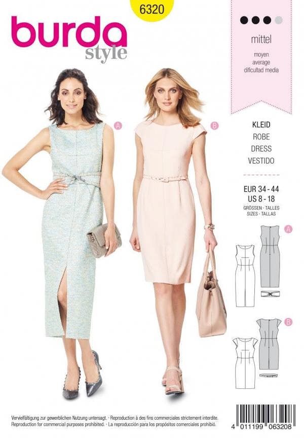 Burda Sewing Pattern 6320 Dresses For Women, 8 to 18 - Intermediate