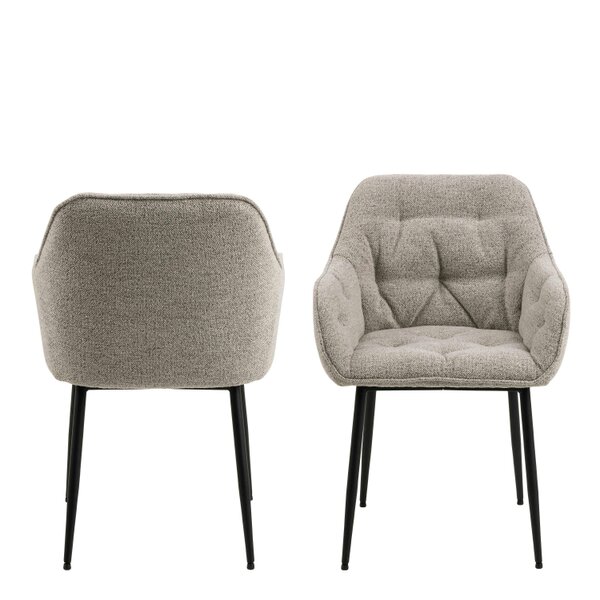 Wyld Haus Buttonfern Set of 2 Beige Diamond Upholstered Dining Chairs with Armrest