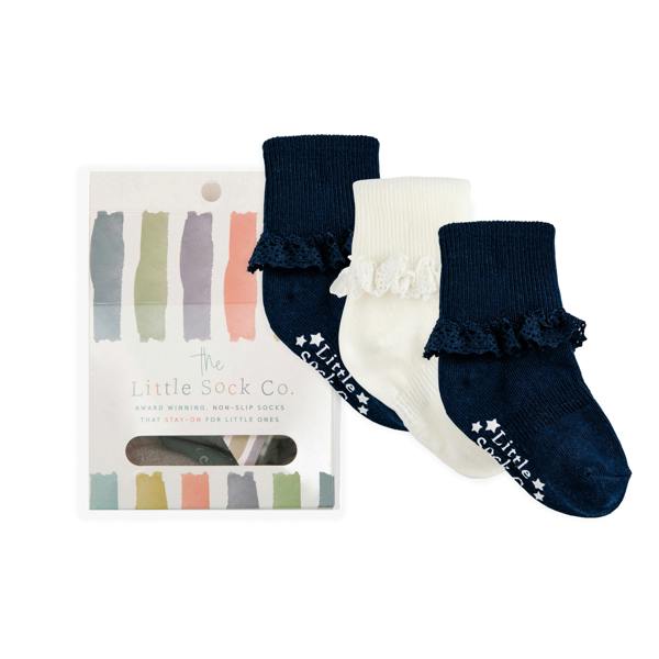 Little Sock Co. Gift Box of Socks - 3 Pairs of Frilly Non-Slip Stay-on Socks