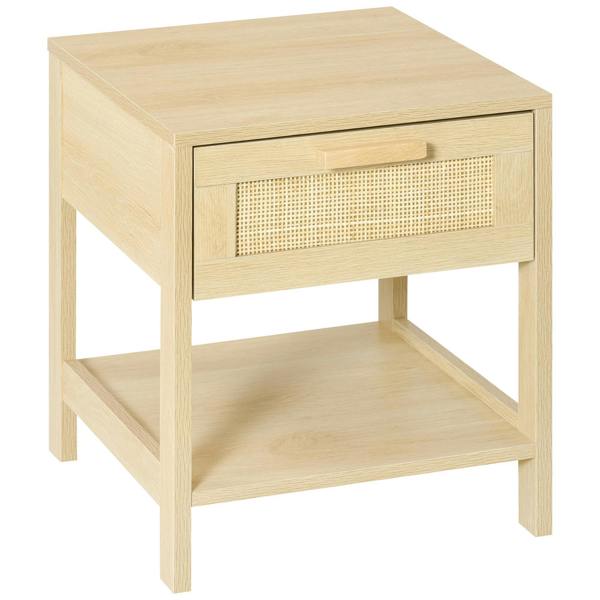 Wyld Haus Tafa Natural Wood Bedside Table With Rattan Drawer And Open Storage Shelf