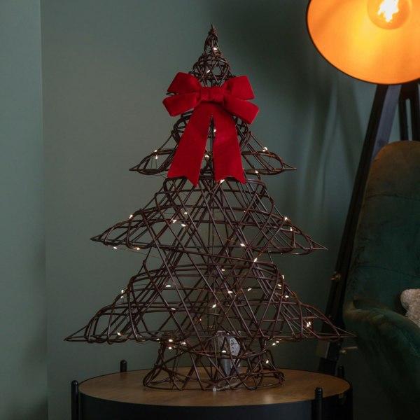 Samuel Alexander 60cm Battery Operated Light up Christmas Tree with Red Bow & 60 Warm White LEDs