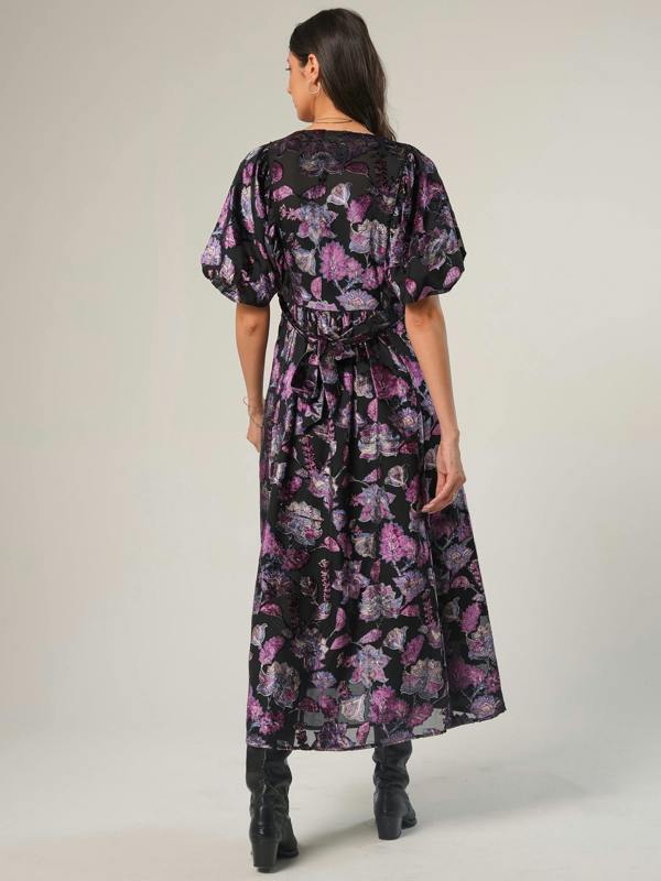 Rose & Nancy Margot Black Velvet Burnout Floral Dress