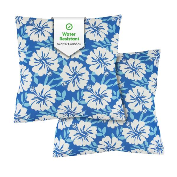 Gardenwize Pair of Outdoor Scatter Cushions – Blue Hawaiian Design