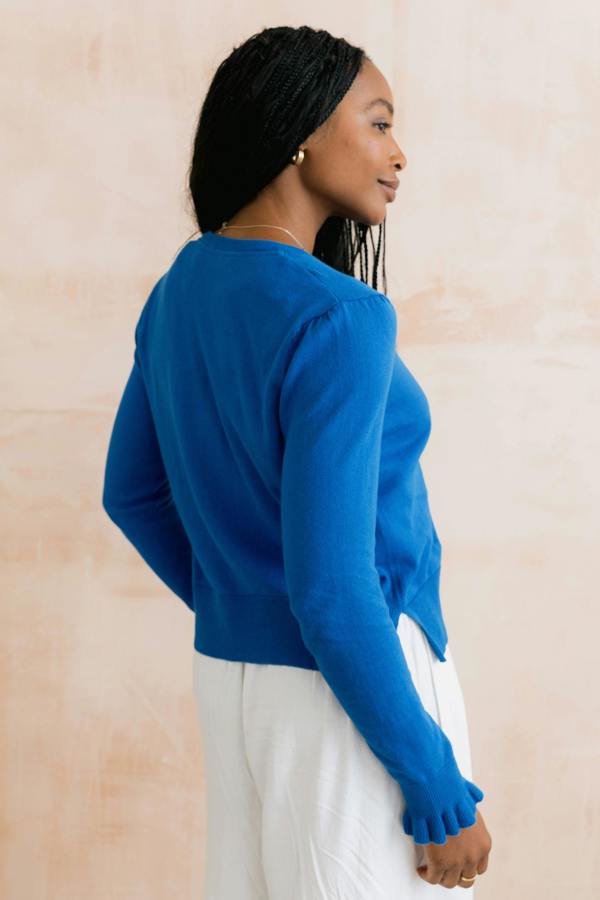 Lily & Me Lauren Ruffle Outfitter Cardigan Cobalt