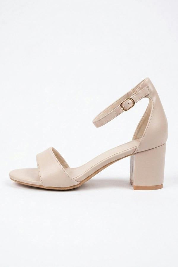 Saoirse Minimalist Block Heel Ankle Sandals - Beige