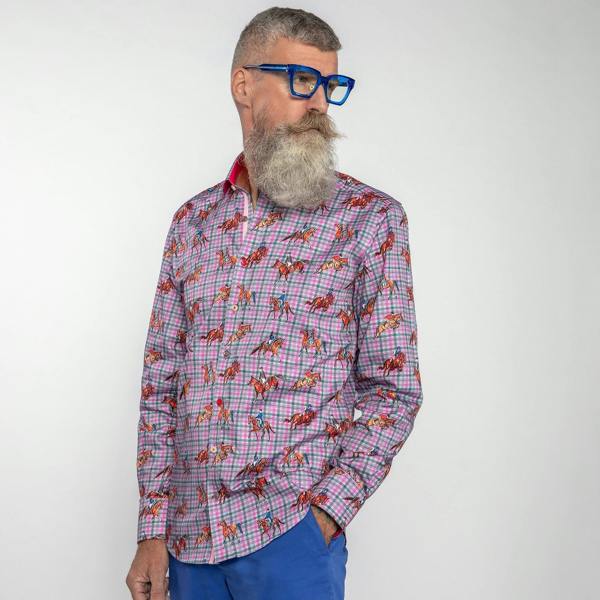 DRESSAGE HORSES CHECK PRINT SHIRT - Premium Men's Patterned Shirt by Claudio Lugli | Bold Design, Tailored Fit, Best Printed Shirts