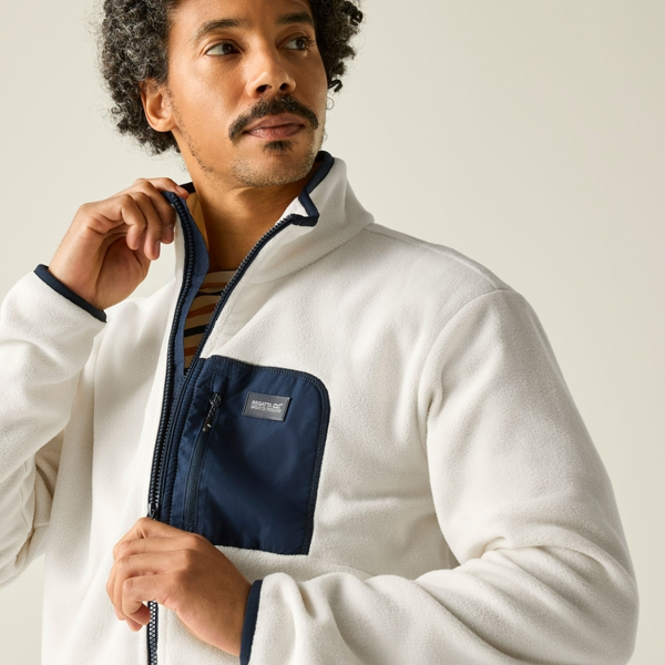 Regatta Mens Frankie Full Zip Fleece Jacket - White Stone/Navy