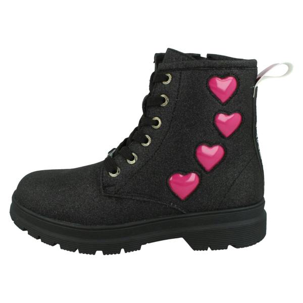 Pineapple Girls Pineapple Low Heel Lace Up Heart Glitter Boots with Inside Zip H4196