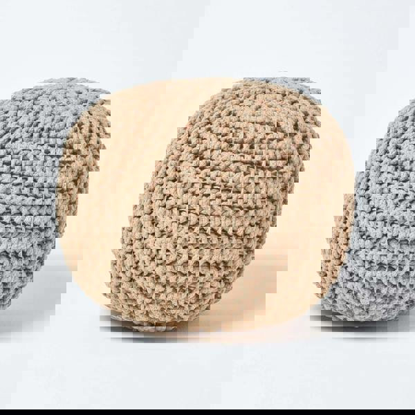 HOMESCAPES Round Cotton Knitted Pouffe Footstool Bean Filled Hand Knitted