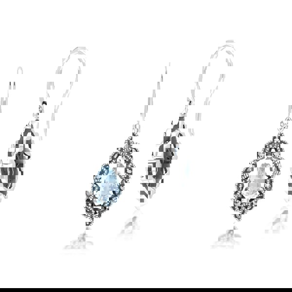 Gemondo Art Deco Style Pear Blue Topaz & Marcasite Drop Earrings in Sterling Silver