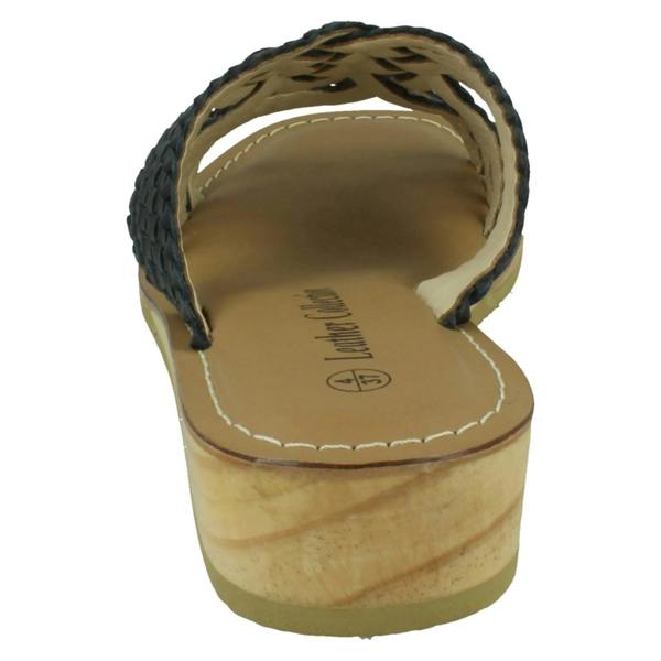 Leather Collection Ladies Leather Collection Low Wedge Platform Sandals F00422