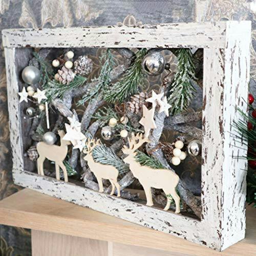 Christmas Pre-Lit Warm White LED Frame Tabletop Decoration with Pinecones and Baubles image 6