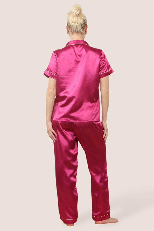 Luxe Satin Short Sleeve PJ Set – HOT PINK