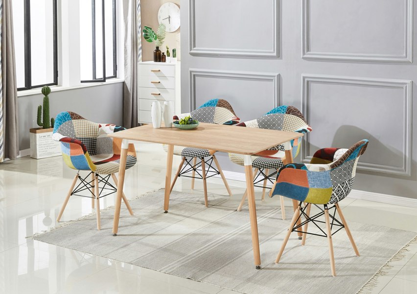 Life Interiors Single Colorful Patchwork Tub Accent Chair, Wooden Legs & Metal Wire Frame, Mid Century Modern Dining Chair