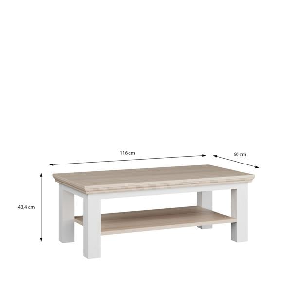 Furniture To Go Pontypool Large Rectangular Coffee Table with Shelf in White and Riva Oak