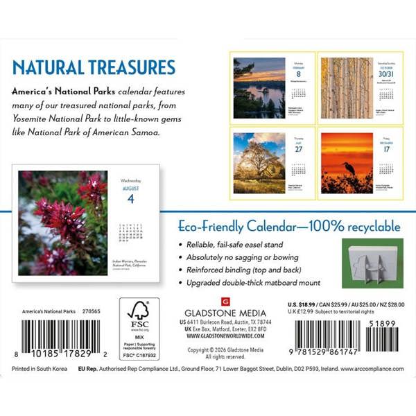 America's National Parks Desk Calendar 2027, Desk Calendars, Day To View, Travel, Gift