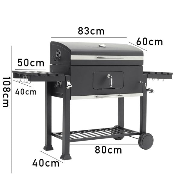 Barrel Charcoal Outdoor Grill Wide 160cm with Side Shelves BBQ Grills Living and Home