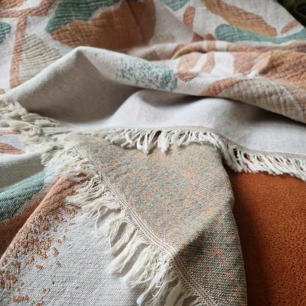 Cotton and Olive Atlas Soft Cotton Jacquard Throw