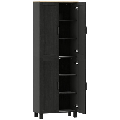 Wyld Haus Parare 171cm Wooden Black 4 Door Freestanding Kitchen Pantry Cabinet