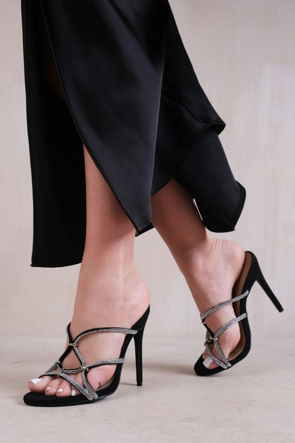 Where's That From Mercury High Heels With Crystal Embellished in Black Suede