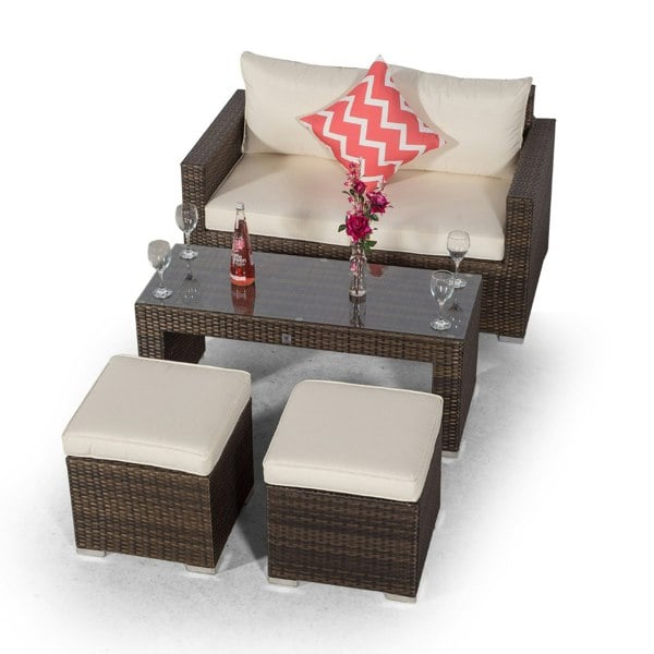 Giardino Sydney Rattan 2 Seater Sofa Set with Coffee Table and 2 Stools