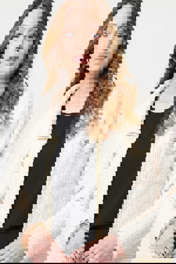 Cream | Textured Pocket Detail Crop Knit Jacket
