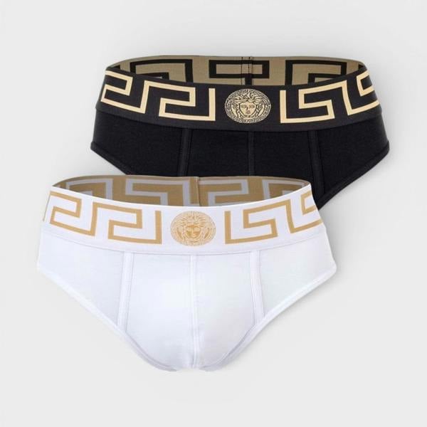 Versace Logo Low Rise Slip Underwear Bi-Pack Black White