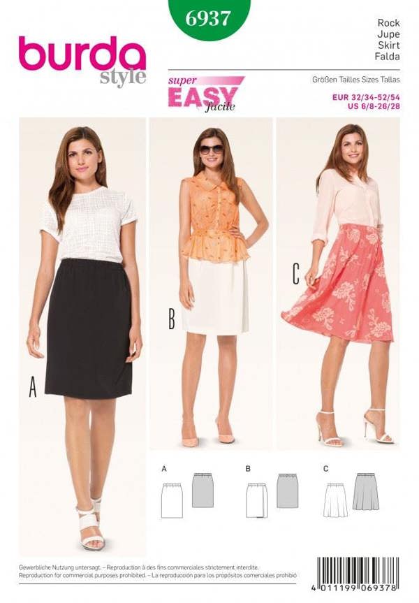 Burda Sewing Pattern 6937 Skirts For Women, Sizes: 6-28 - Beginner, Easy