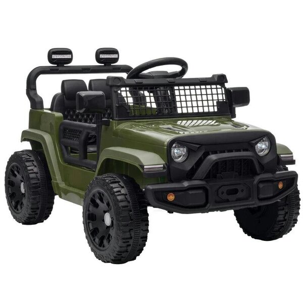 12V Electric Car for Kids with Remote, Dual Motors, Rear Suspension, Soft Start, Music, Lights for 3-8 Years, Dark Green