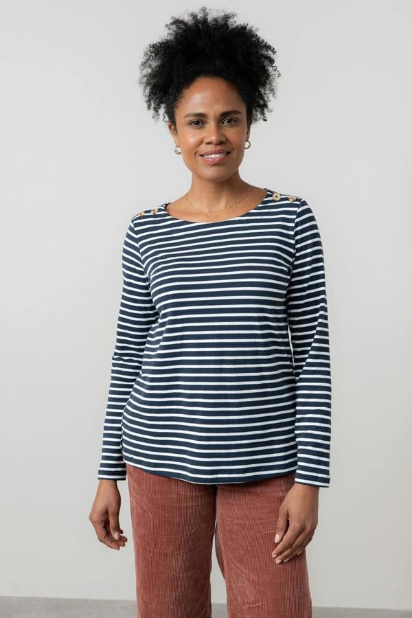 Riverside Striped Casual Jersey Top Navy | Lily and Me Clothing