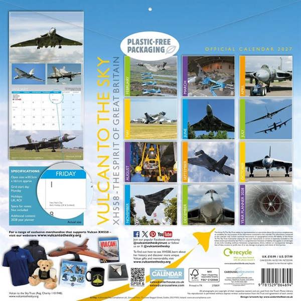 Vulcan XH558, The Spirit of Great Britain Calendar 2027, Wall Calendars, Month To View, History & Literature, Gift